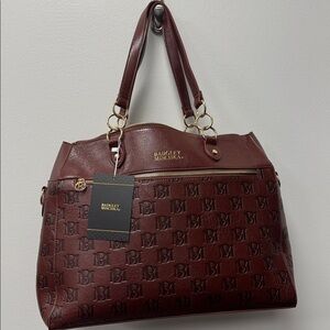 Badgley Mischka Vegan Leather Travel Tote Bag l Crossbody Strap, travel bag tan